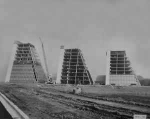 burgerchef10large Former headquarters of the College Life Insurance Company, better known as “The Pyramids” under construction in 1970. The buildings, designed by Kevin Roche and John Dinkeloo (who also, ironically, designed General Foods’ corporate headquarters in Rye, NY), were orignially designed to house the vast amount of paper information generated by the insurance company. With the advent of computers, that became unnecessary, and General Foods took advantage of the available space by moving the headquarters to building II shortly after taking over. John Dinkeloo also designed the Cummins Engine Corporation headquarters in Columbus, Indiana, and was a partner in Eero Saarinen’s firm, who designed the TWA Terminal at John F. Kennedy Airport in New York and the Gateway Arch in St. Louis, Missouri.
