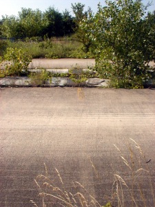 The starting line, looking across both lanes. Click to zoom in to see the streaks still marked into the pavement.