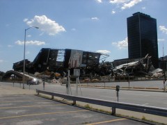 The Northeast corner - workers have already begun clearing debris from the site.
