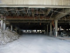 Amazingly, Market Street remains unblocked under the demolished building above it.