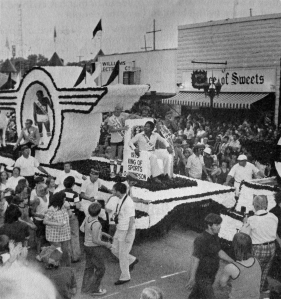 palace26large OJ rides on the float past 50,000 fans at the Mermaid Festival Parade.