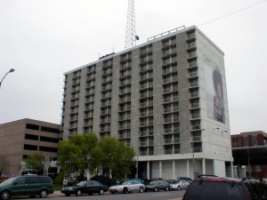 sheraton2large The Sheraton Gary today. The building now serves as a platform for a communication tower perched on its roof.